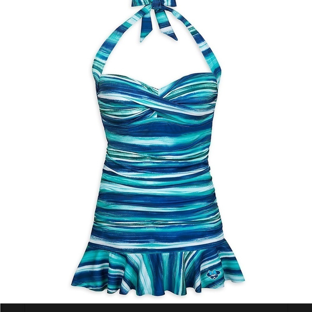 Disney Blue and White Skirted One Piece Swimwear with Ruffle Hem